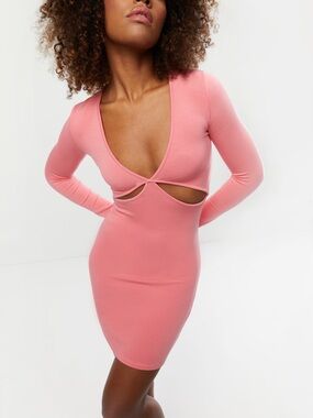 OAK Pink Long-Sleeve Cutout Bodycon Dress